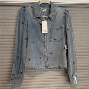 NWT Kensie Blue Denim Shirt with Red Embroidery- size M